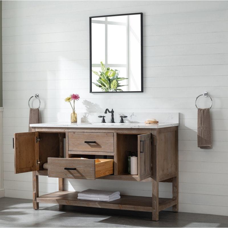 Beyaz Kompoze Taş Tezgahlı Masif Huş Ağacı Yavaş Kapanır Çekmeceli Banyo Lavabo Dolabı - 138 cm - 199842