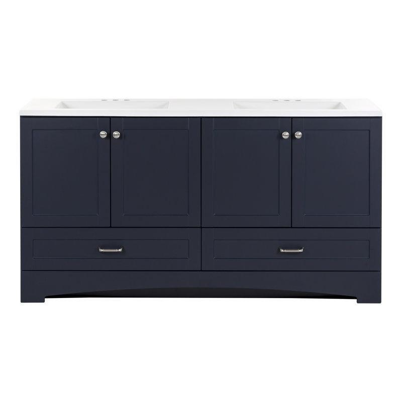 Beyaz Kültür Mermeri Tezgahlı Çift Lavabolu Suntalam Ayaklı Banyo Lavabo Dolabı - 154 cm - 200036