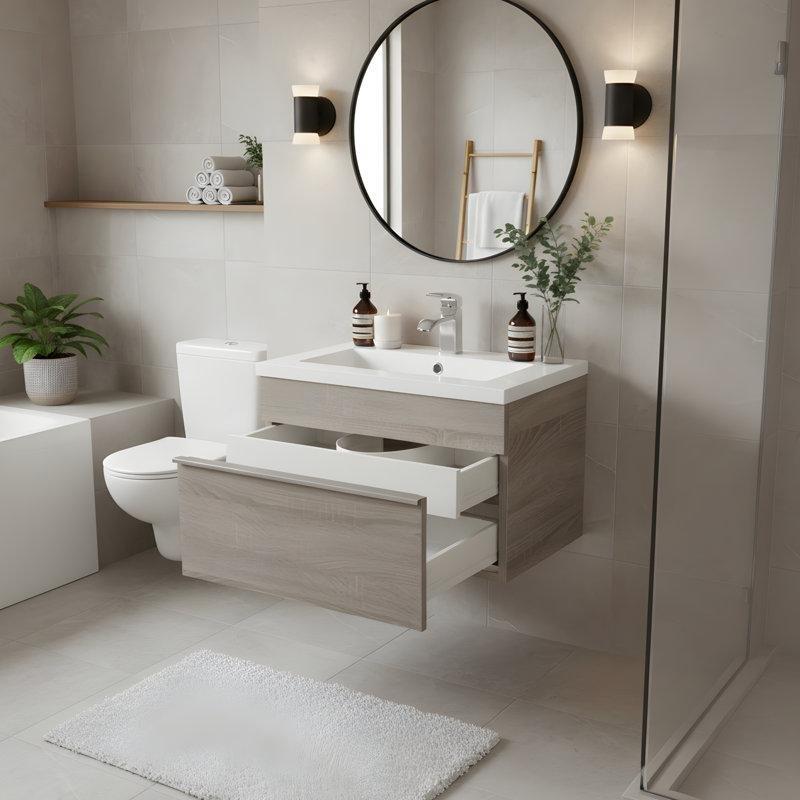 Beyaz Kültür Mermeri Tezgahlı Dorato Yavaş Kapanır Duvara Monte Banyo Lavabo Dolabı - 62 cm - 199653