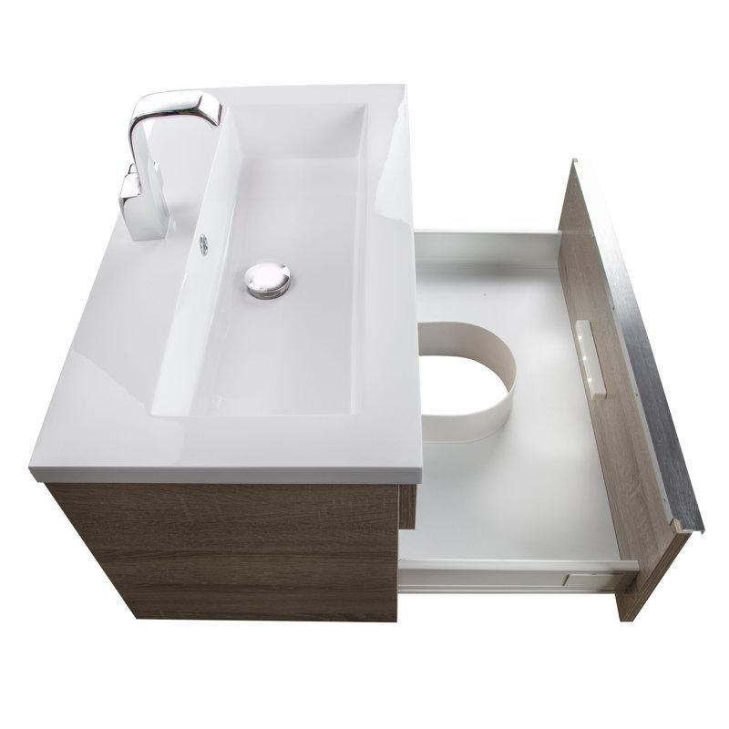 Beyaz Kültür Mermeri ve Dorato Endüstriyel Ahşap Duvara Monte Banyo Lavabo Dolabı - 77 cm - 198629