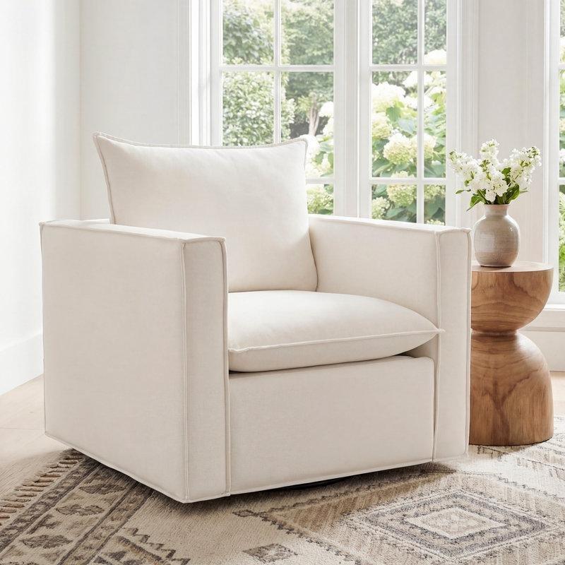 Beyaz Kumaş Döner Tekli Koltuk - 87 cm - 202619