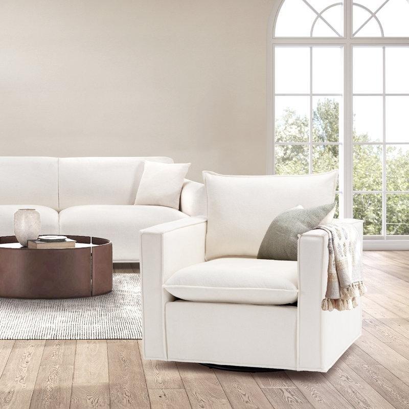 Beyaz Kumaş Döner Tekli Koltuk - 87 cm - 202619