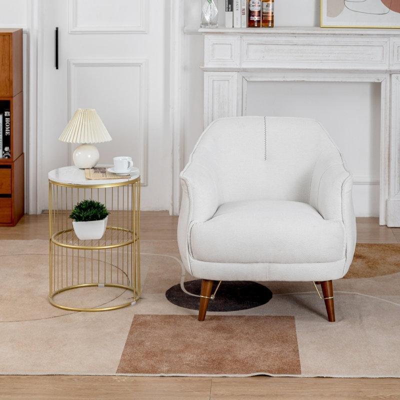 Beyaz Kumaş Karışımı Masif Ahşap Ayaklı 2li Set Modern Tekli Koltuk - 203292