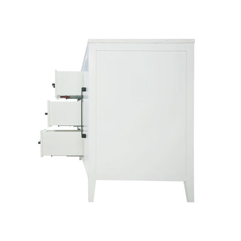 Beyaz Kuvars Tezgahlı İkili Lavabolu Çekmeceli Masif Ahşap ve MDF Banyo Lavabo Dolabı - 153 cm - 200040