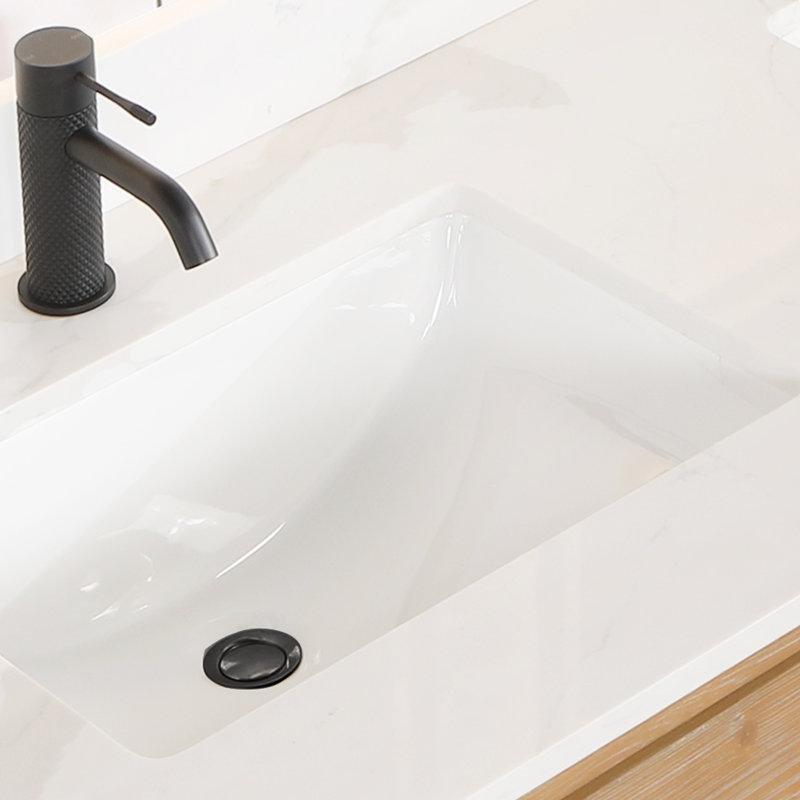 Beyaz Kuvars Tezgahlı Masif Ahşap Duvara Monte İkili Çekmeceli Banyo Lavabo Dolabı - 153 cm - 198448