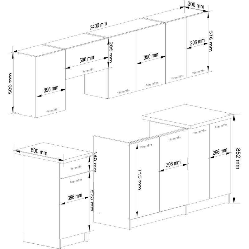 Beyaz Laminat Panel 11 Kapaklı ve Tek Çekmeceli Mutfak Modeli - 240 cm - 186188