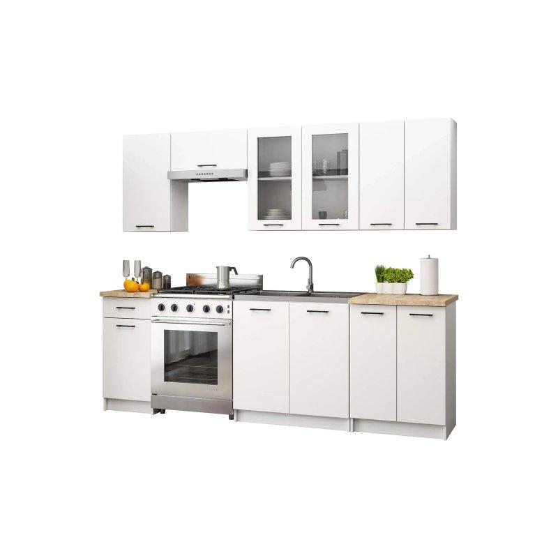 Beyaz Laminat Panel Vitrinli Mutfak Modeli - 240 cm - 186562