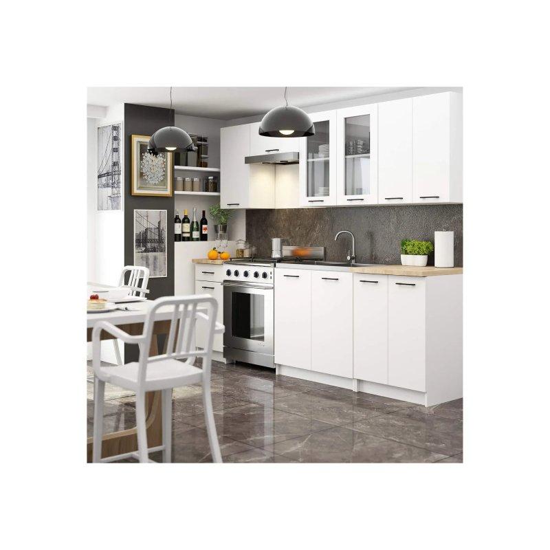 Beyaz Laminat Panel Vitrinli Mutfak Modeli - 240 cm - 186562