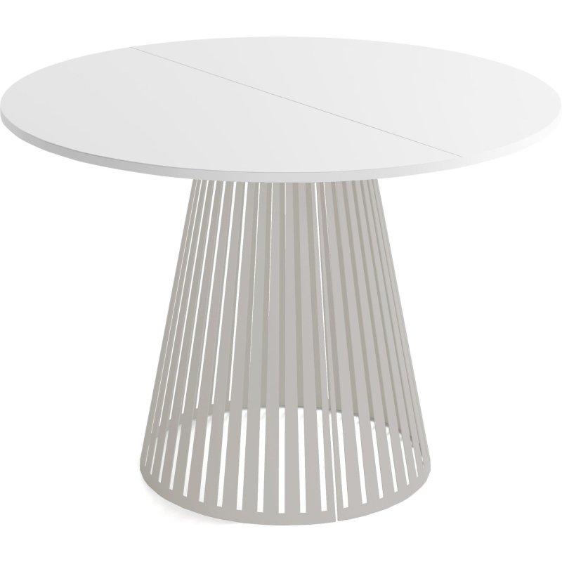 Beyaz Lamine Tablalı Kaşmir Metal Ayaklı Açılabilir Yuvarlak Bohem Yemek Masası - 176 cm - 235635