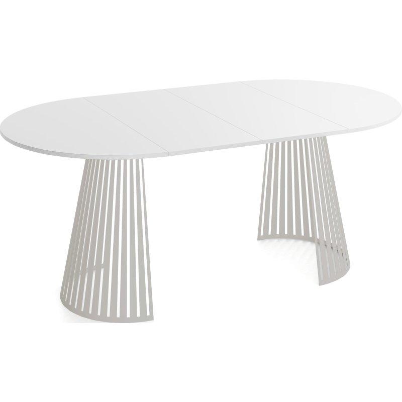 Beyaz Lamine Tablalı Kaşmir Metal Ayaklı Açılabilir Yuvarlak Bohem Yemek Masası - 176 cm - 235635