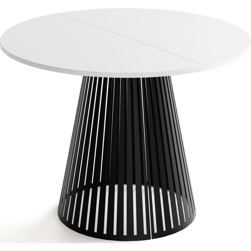 Beyaz Lamine ve Siyah Metal Ayaklı Açılabilir Yuvarlak Bohem Yemek Masası - 100-176 cm - 235537