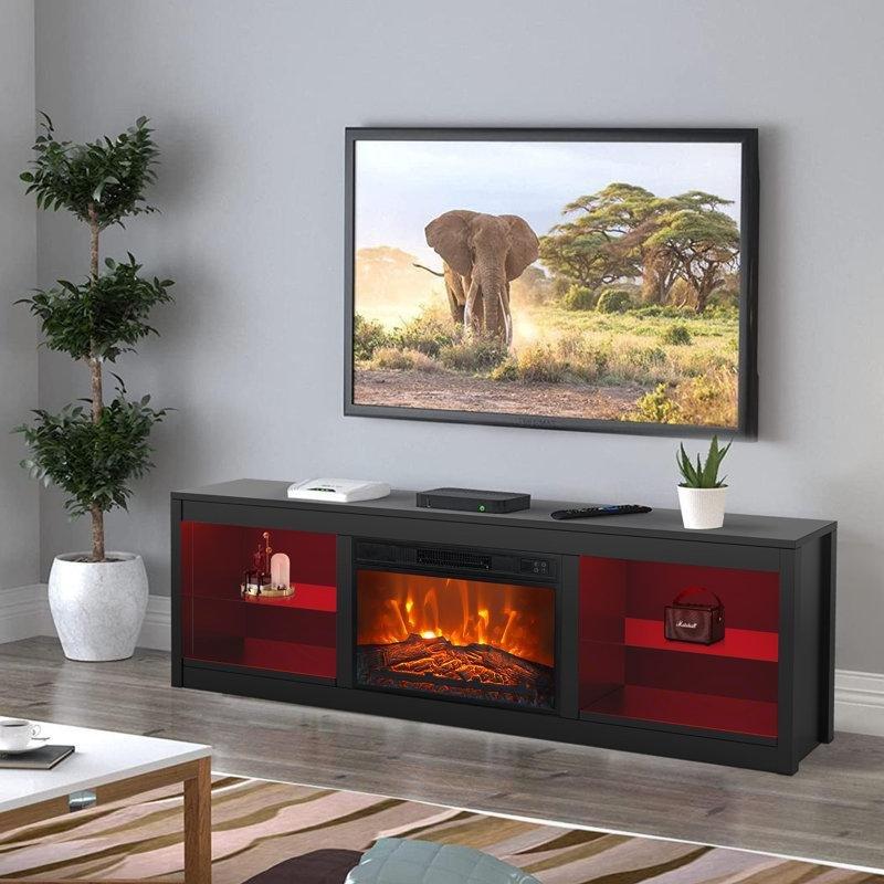 Beyaz LED Aydınlatmalı Şömineli Tv Ünitesi - 168 cm - 222262