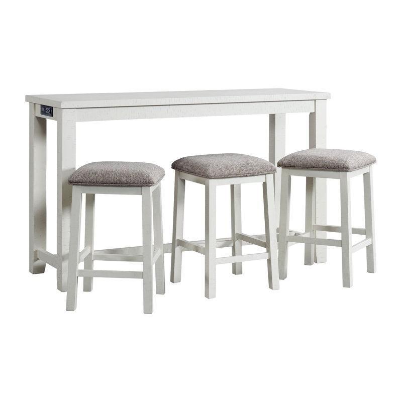 Beyaz Masif Ahşap 3 Tabureli Çapraz Ayaklı Eskitme Dokulu Koltuk Arkası Dresuar - 153x51 cm - 218303