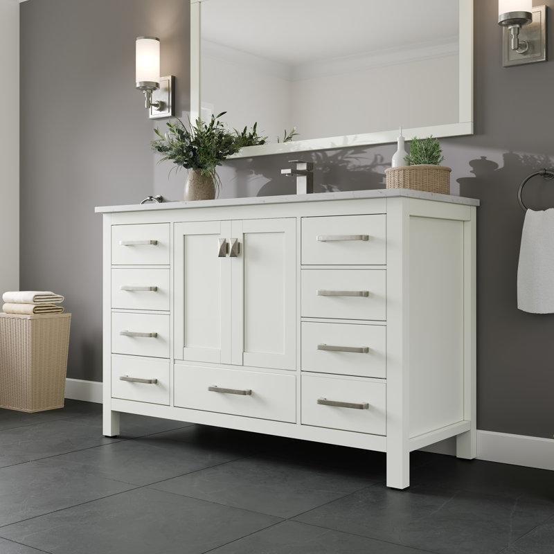 Beyaz Masif Ahşap 9 Çekmeceli Tezgah Altı Lavabolu Banyo Dolabı - 107 cm - 197842