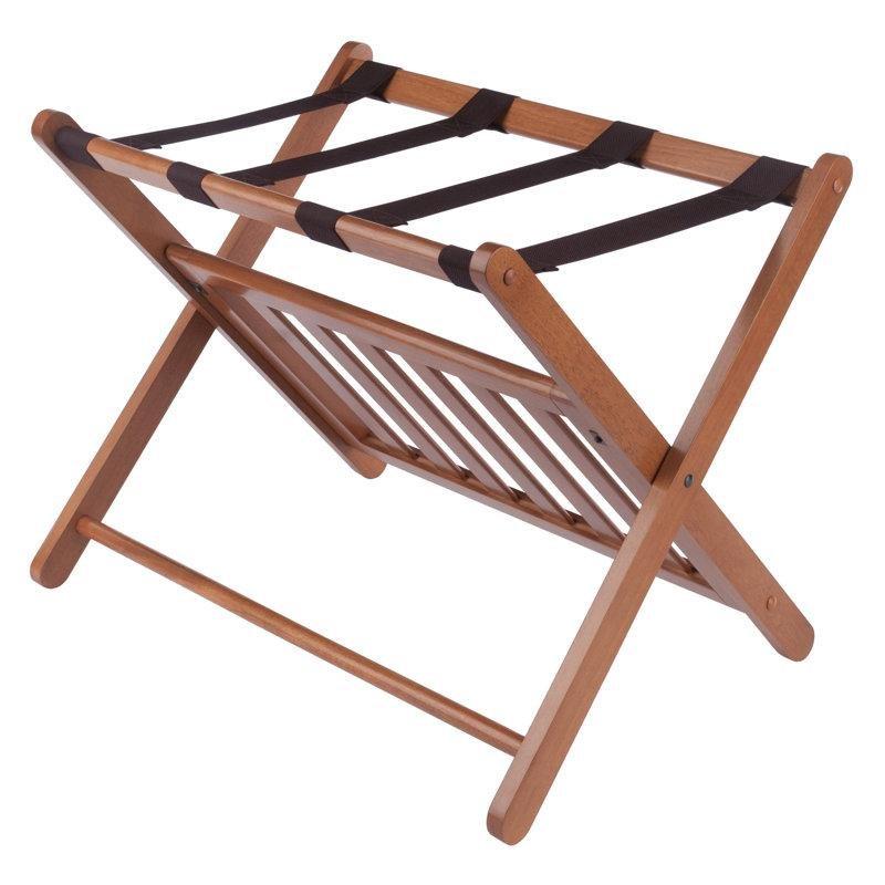 Beyaz Masif Ahşap Alt Raflı Katlanabilir Valiz Sehpası - 68x48x51 cm - 187015