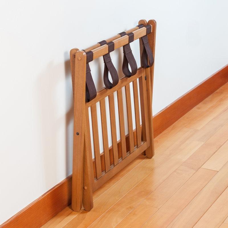 Beyaz Masif Ahşap Alt Raflı Katlanabilir Valiz Sehpası - 68x48x51 cm - 187015