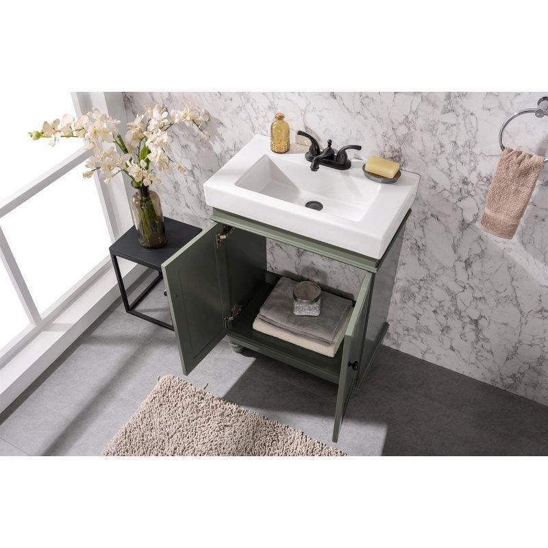 Beyaz Masif Ahşap Ayaklı Çift Kapaklı Seramik Lavabolu Banyo Dolabı - 61 cm - 200227
