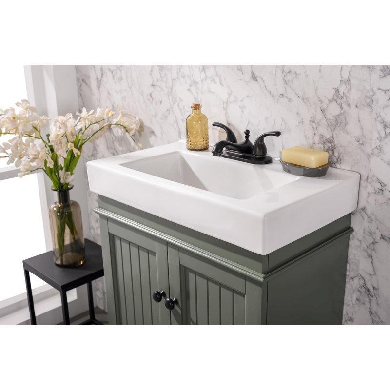 Beyaz Masif Ahşap Ayaklı Çift Kapaklı Seramik Lavabolu Banyo Dolabı - 61 cm - 200227
