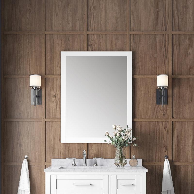 Beyaz Masif Ahşap Aynalı Mermer Tezgahlı Yavaş Kapanır Banyo Lavabo Dolabı - 92 cm - 200977