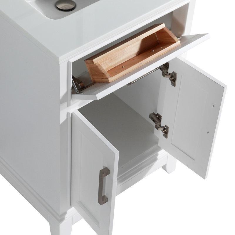 Beyaz Masif Ahşap Aynalı ve Çekmeceli Mermer Tezgahlı Banyo Lavabo Dolabı - 77 cm - 199196