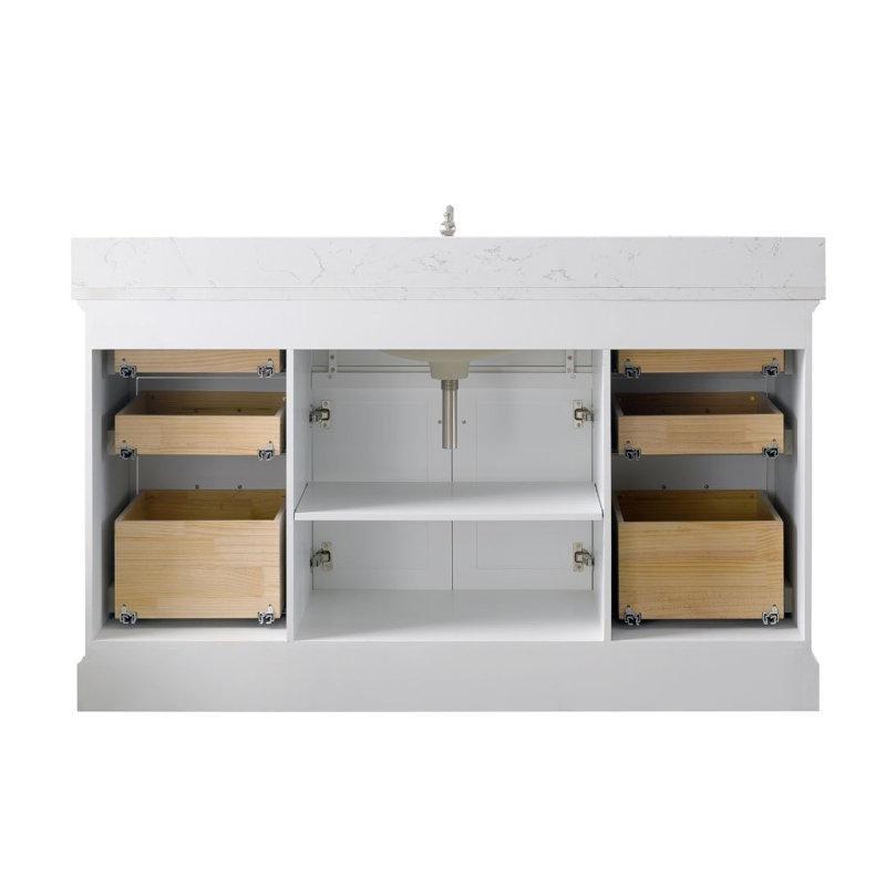 Beyaz Masif Ahşap Carrara Tezgahlı Yavaş Kapanır 8 Çekmeceli Banyo Lavabo Dolabı - 153 cm - 201827