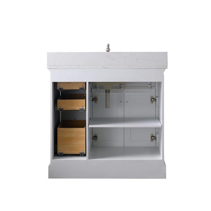 Beyaz Masif Ahşap Çekmeceli ve Taş Tezgahlı Banyo Lavabo Dolabı - 92 cm - 202223