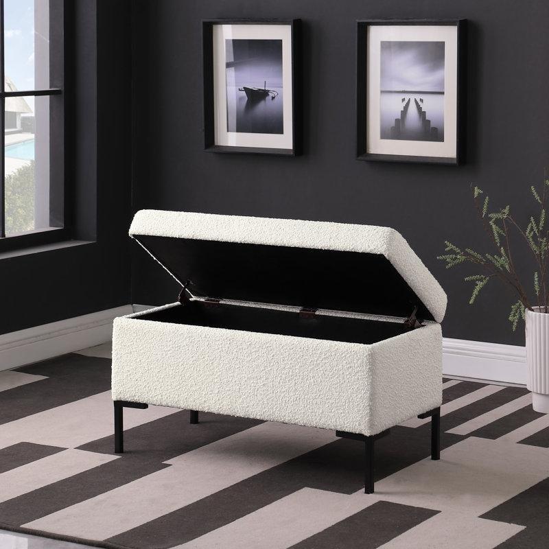 Beyaz Masif Ahşap Döşemeli Sandıklı Metal Ayaklı Bench - 82 cm - 164317