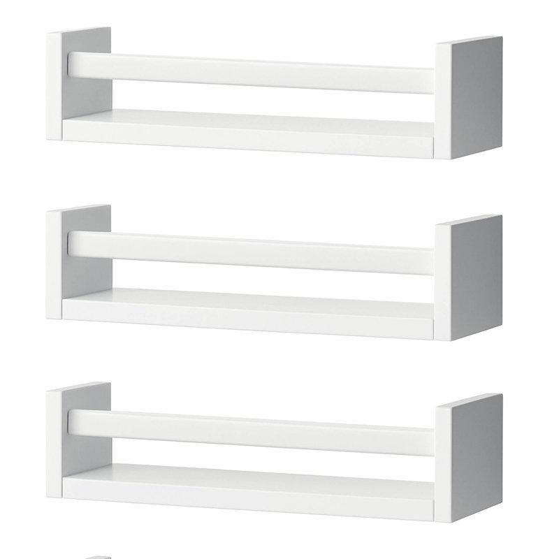 Beyaz Masif Ahşap Korumalı Ayarlanabilir 3lü Duvar Rafı - 41 cm - 180078