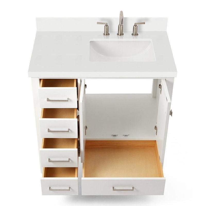 Beyaz Masif Ahşap Kuvars Tezgahlı Ayaklı Banyo Lavabo Dolabı - 94 cm - 199153