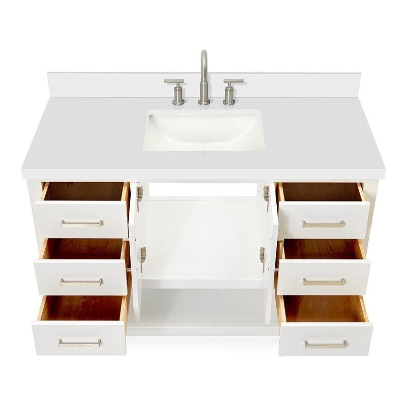 Beyaz Masif Ahşap Kuvars Tezgahlı Çekmeceli Ayaklı Banyo Lavabo Dolabı - 125 cm - 197867
