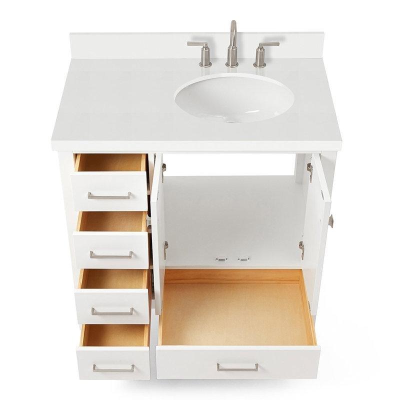 Beyaz Masif Ahşap Kuvars Tezgahlı Yavaş Kapanır Çekmeceli Banyo Lavabo Dolabı - 94 cm - 198933
