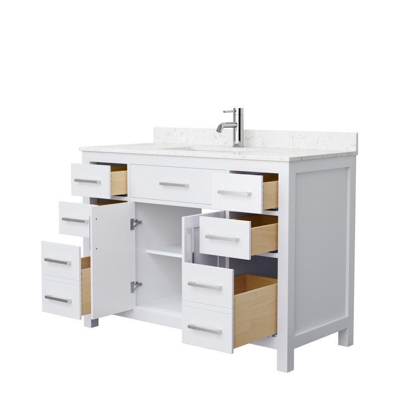 Beyaz Masif Ahşap Mermer Tezgahlı Ayaklı Çekmeceli Banyo Lavabo Dolabı - 122 cm - 199830