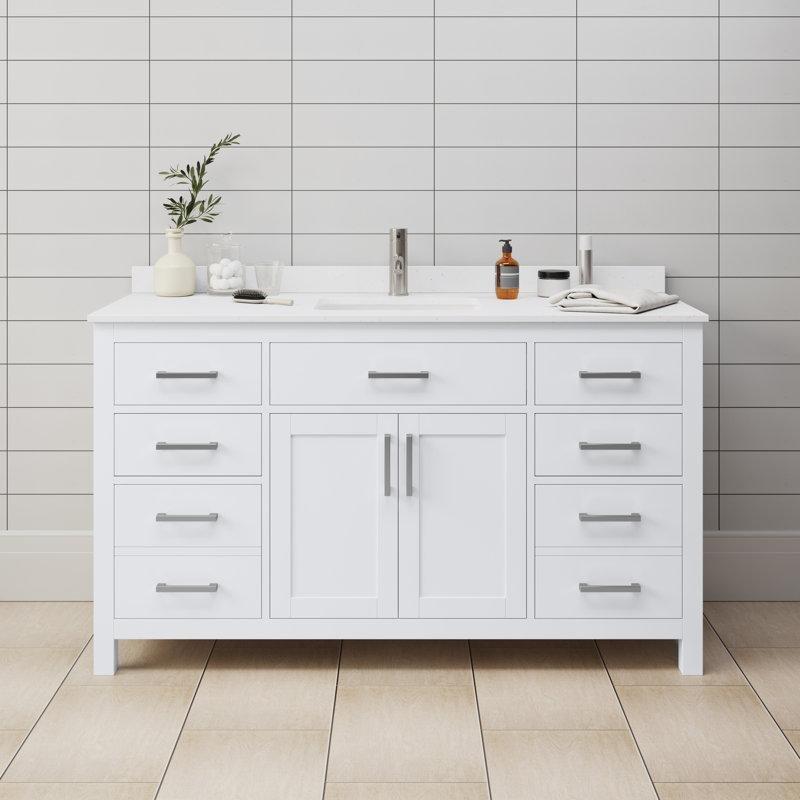 Beyaz Masif Ahşap Mermer Tezgahlı Ayaklı Çekmeceli Banyo Lavabo Dolabı - 153 cm - 199266