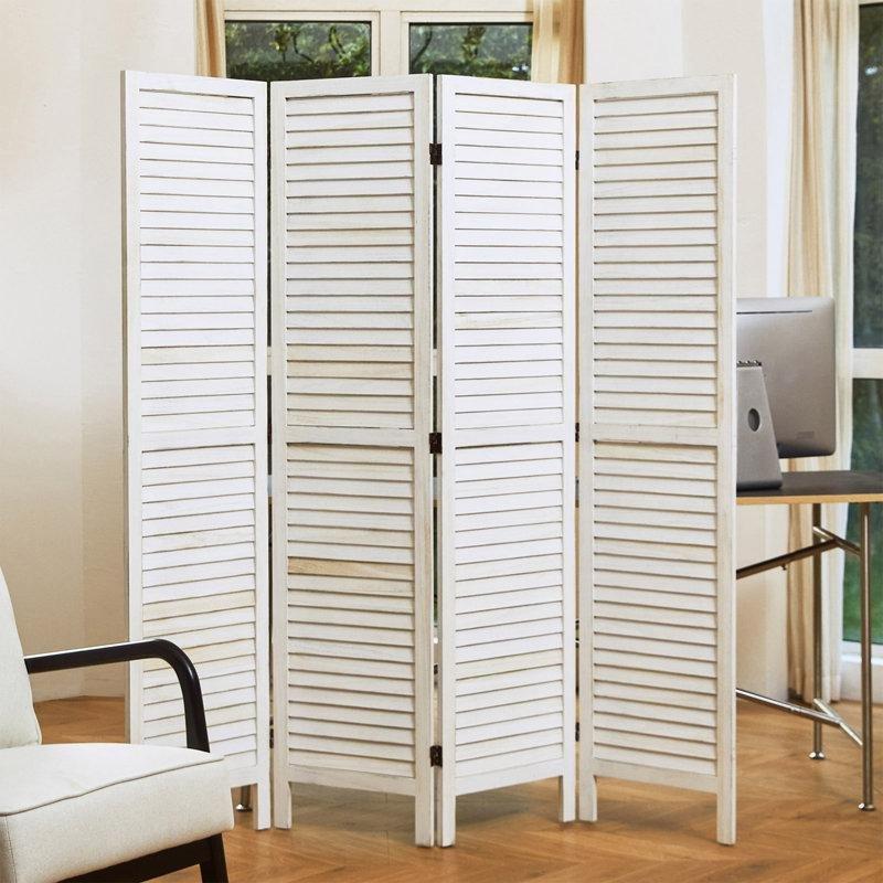 Beyaz Masif Ahşap Panjurlu Katlanır Paravan - 171x160 cm - 184798