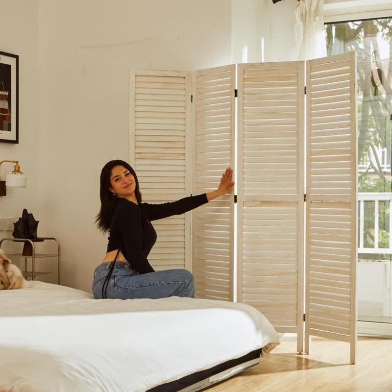 Beyaz Masif Ahşap Panjurlu Katlanır Paravan - 171x160 cm - 184798