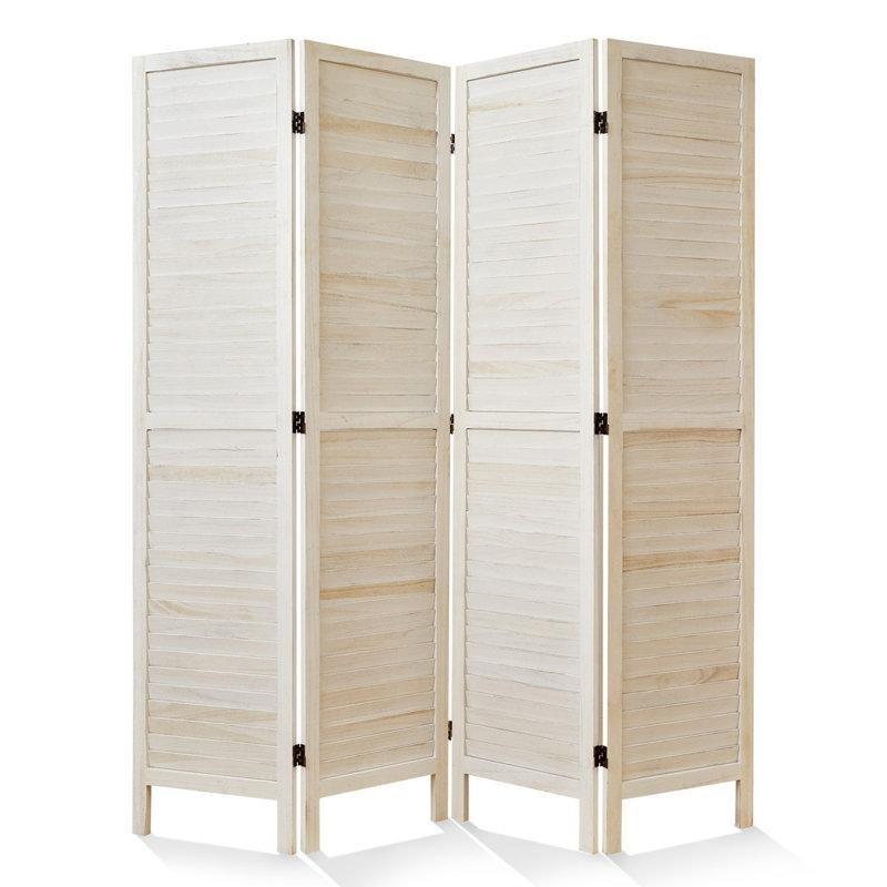 Beyaz Masif Ahşap Panjurlu Katlanır Paravan - 171x160 cm - 184798