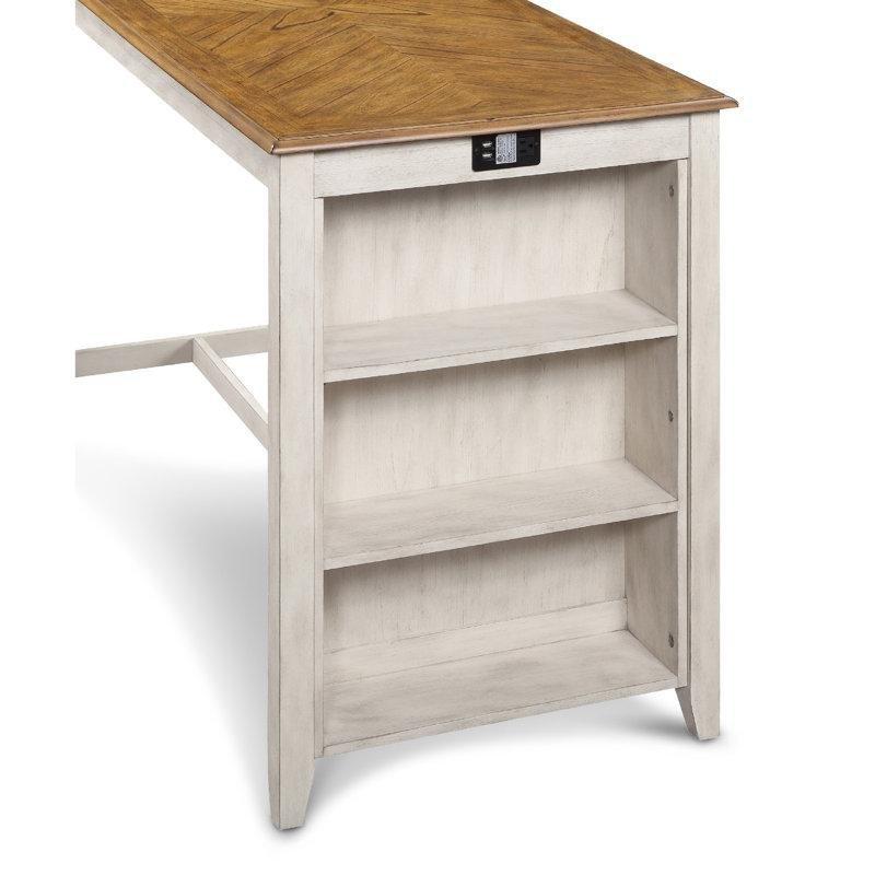 Beyaz Masif Ahşap Raflı 4 Sandalyeli Bar Masası Seti - 153x77 cm - 231494