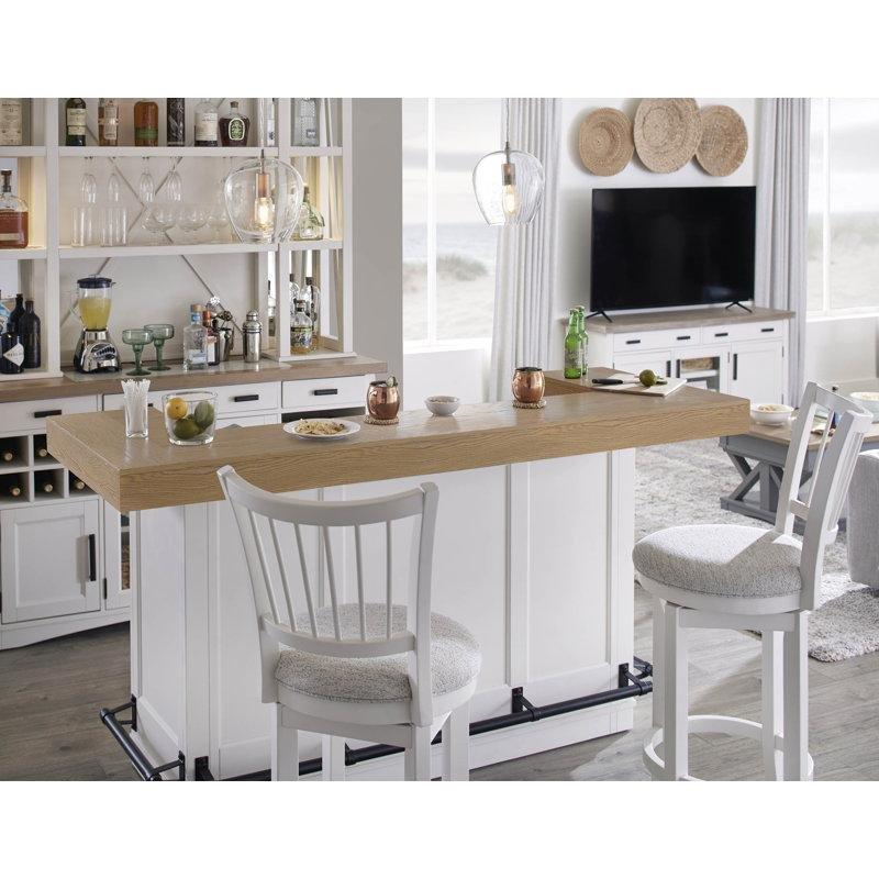 Beyaz Masif Ahşap Şarap Raflı ve Dolaplı Bar Masası - 199 cm - 231534