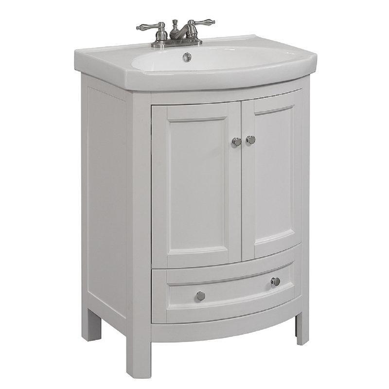 Beyaz Masif Ahşap Seramik Tezgahlı Çekmeceli Ayaklı Banyo Lavabo Dolabı - 61 cm - 201949