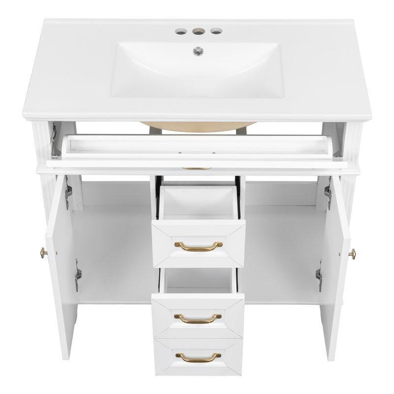 Beyaz Masif Ahşap ve MDF 3 Çekmeceli Yavaş Kapanır Kapaklı Banyo Lavabo Dolabı - 92 cm - 197662