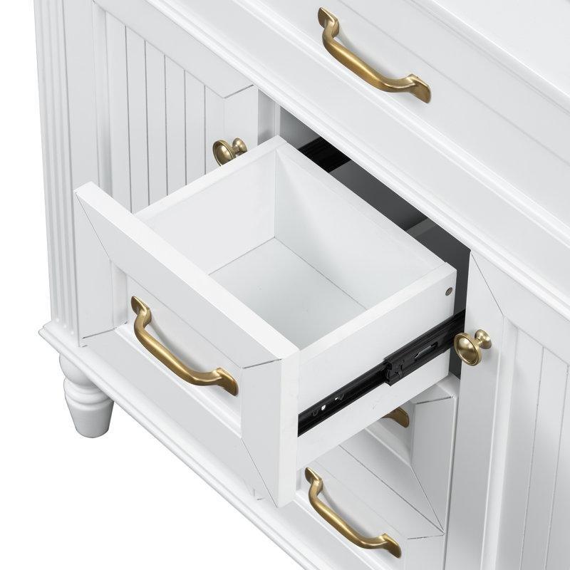 Beyaz Masif Ahşap ve MDF 3 Çekmeceli Yavaş Kapanır Kapaklı Banyo Lavabo Dolabı - 92 cm - 197662