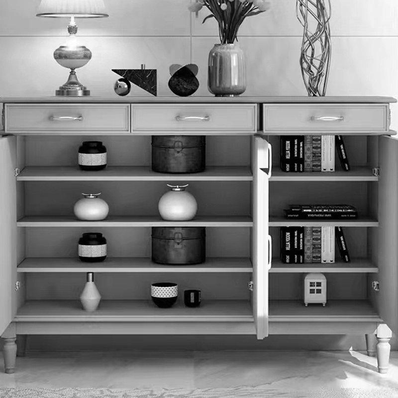 Beyaz Masif Ahşap ve MDF 3 Kapaklı 3 Çekmeceli Ayakkabılık - 120 cm - 228496