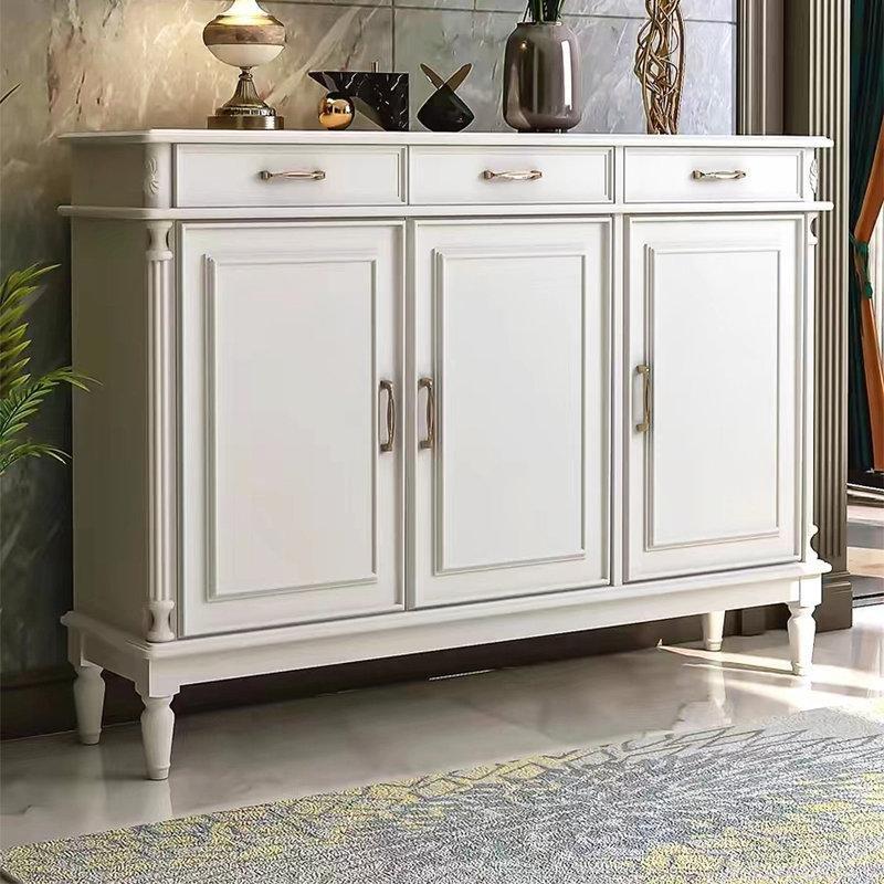 Beyaz Masif Ahşap ve MDF 3 Kapaklı 3 Çekmeceli Ayakkabılık - 120 cm - 228496