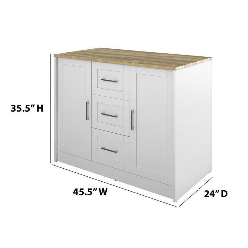Beyaz Masif Ahşap ve MDF Çekmeceli Dolaplı Mutfak Adası - 116x60 cm - 176686