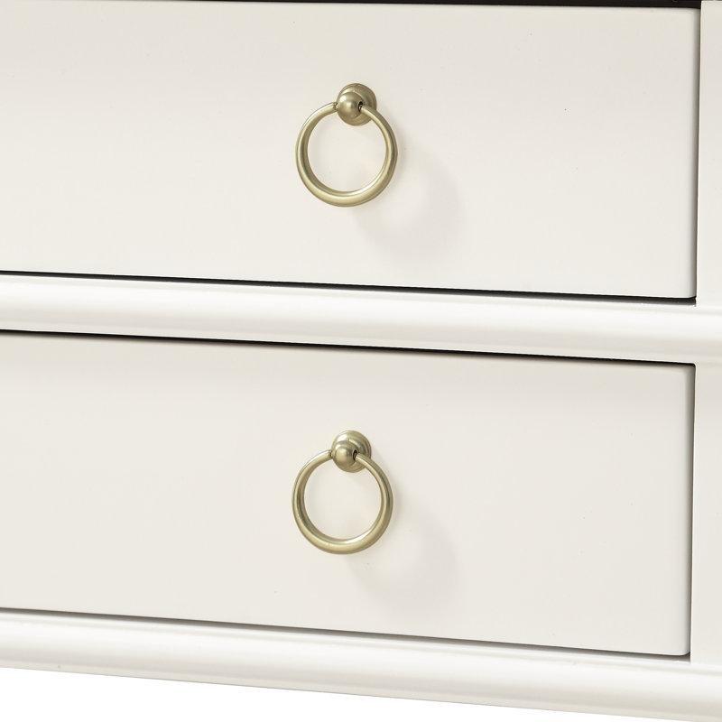 Beyaz Masif Ahşap ve MDF İki Çekmeceli Açık Raflı Gold Kulplu İkili Komodin Seti - 67 cm - 223568