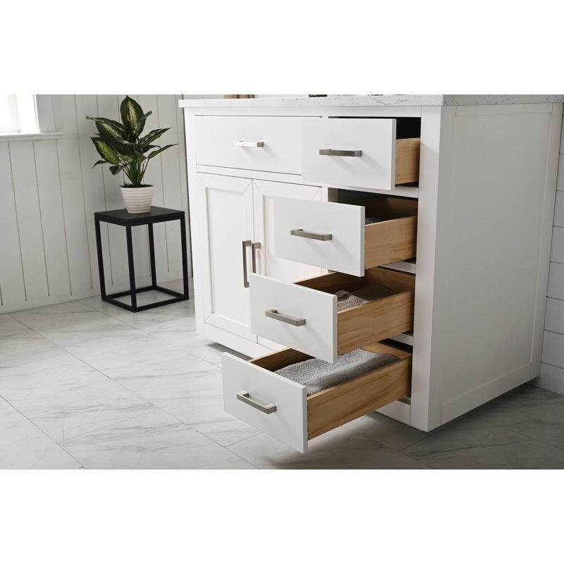 Beyaz Masif Ahşap Yavaş Kapanır Çekmeceli Banyo Lavabo Dolabı - 107 cm - 200710