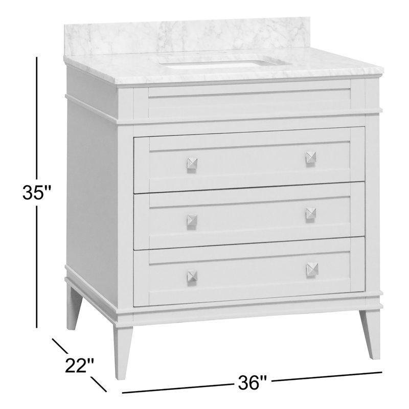 Beyaz Masif Çam 3 Çekmeceli Carrara Mermer Tezgahlı Ayaklı Banyo Lavabo Dolabı - 92 cm - 200989