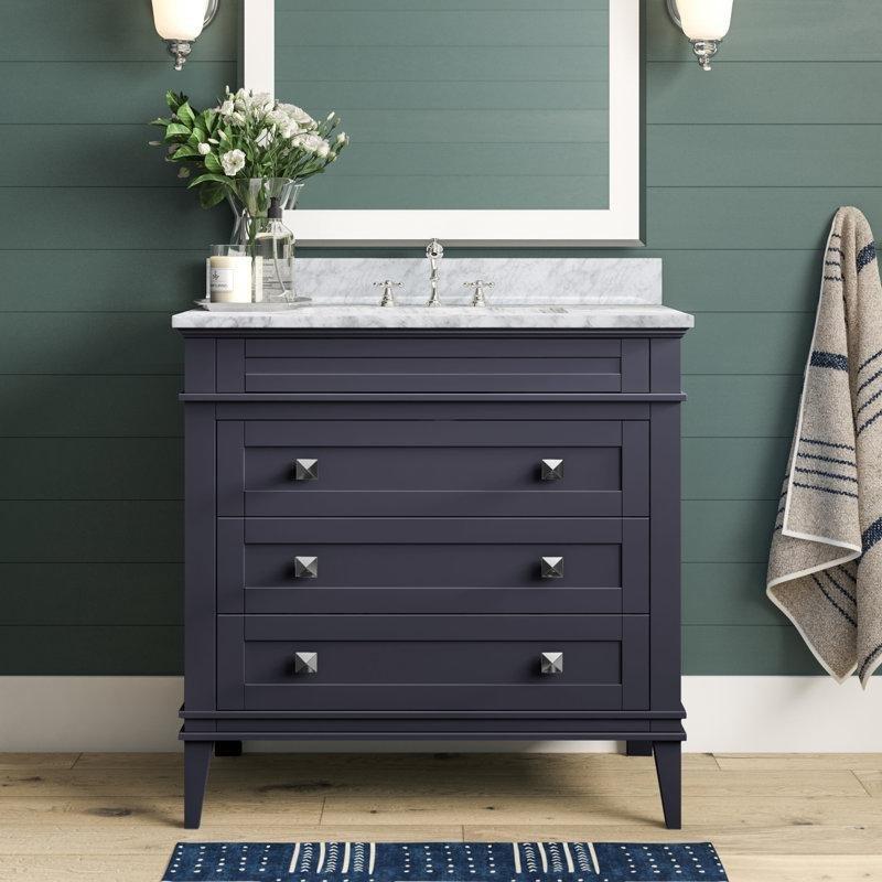 Beyaz Masif Çam 3 Çekmeceli Carrara Mermer Tezgahlı Ayaklı Banyo Lavabo Dolabı - 92 cm - 200989