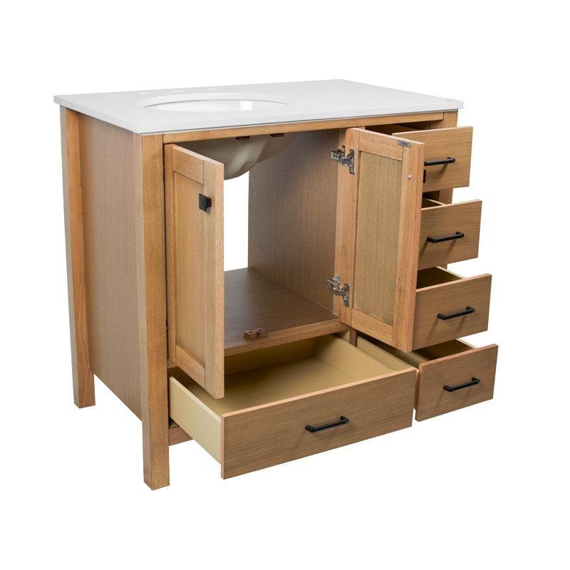 Beyaz Masif Çam Ahşap 5 Çekmeceli Ayaklı Banyo Lavabo Dolabı - 91 cm - 201815