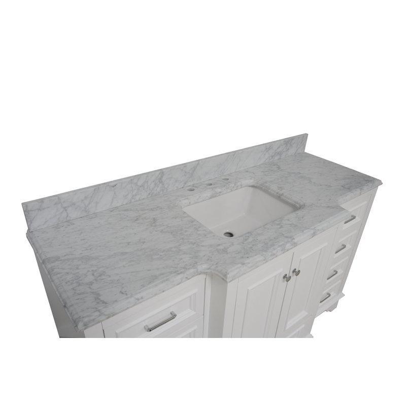 Beyaz Masif Çam Ahşap Yavaş Kapanır Çekmeceli Mermer Tezgahlı Banyo Lavabo Dolabı - 153 cm - 201989